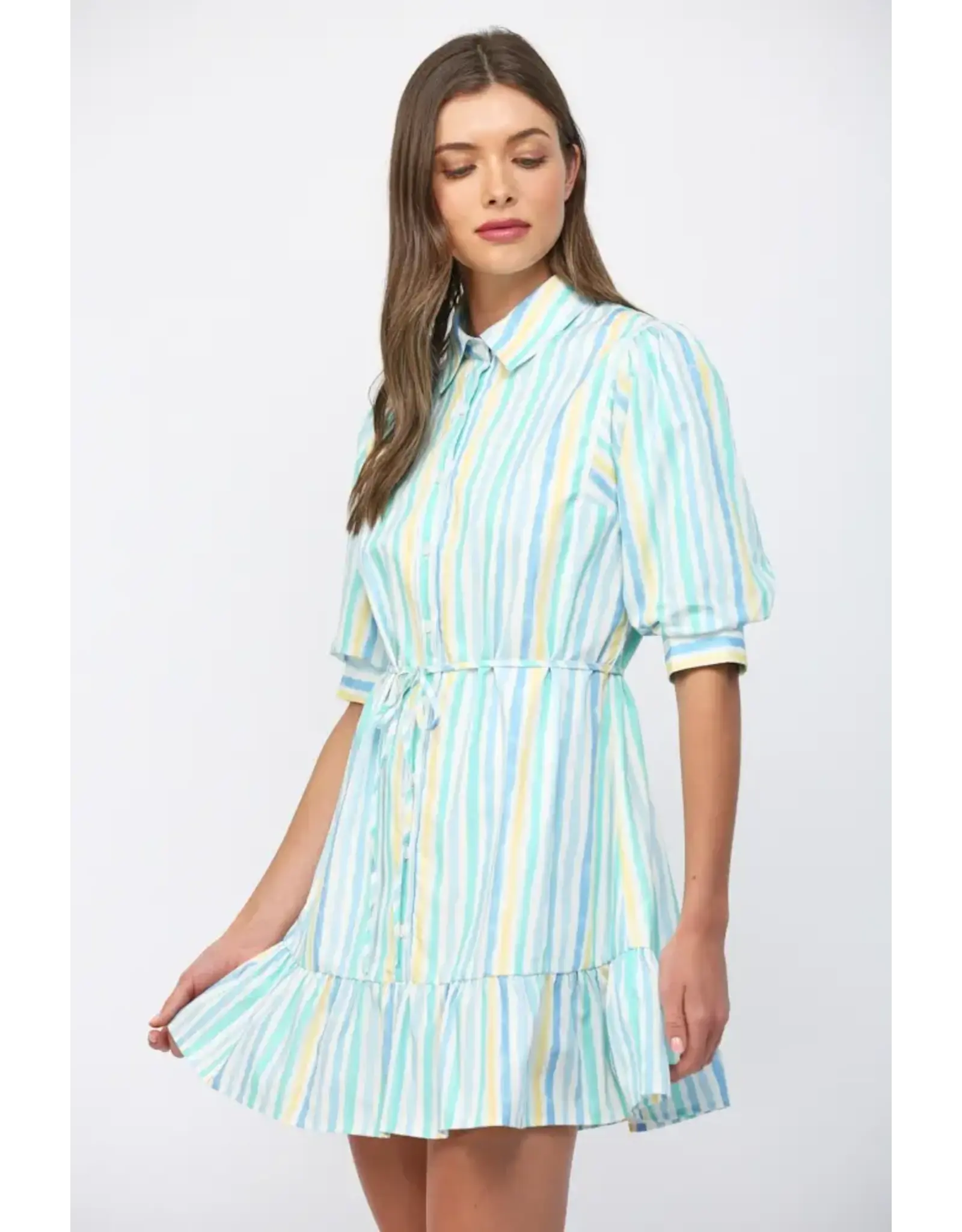 WATERCOLOR STRIPE PRINT MINI DRESS