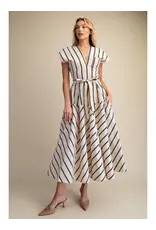 SSLV VNECK STRIPED MIDI