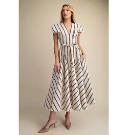 SSLV VNECK STRIPED MIDI