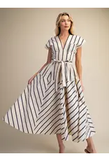 SSLV VNECK STRIPED MIDI