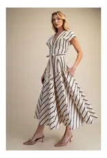 SSLV VNECK STRIPED MIDI
