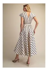 SSLV VNECK STRIPED MIDI