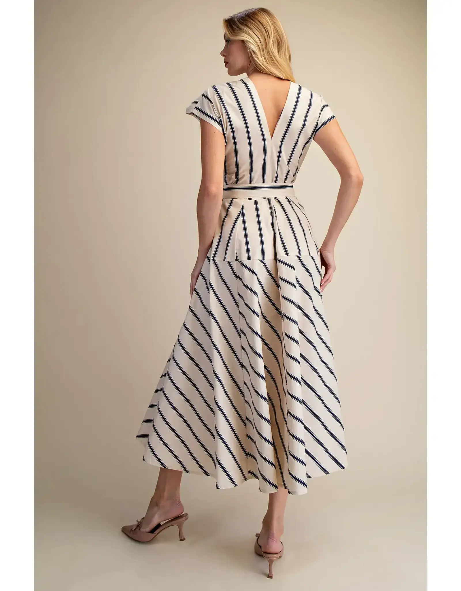 SSLV VNECK STRIPED MIDI