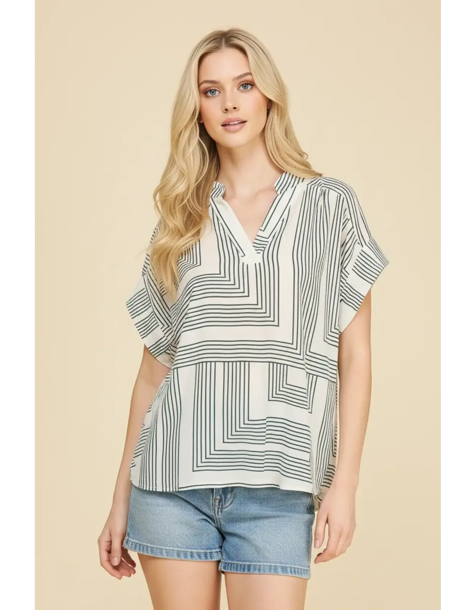 GEOMETRIC VNECK BLOUSE