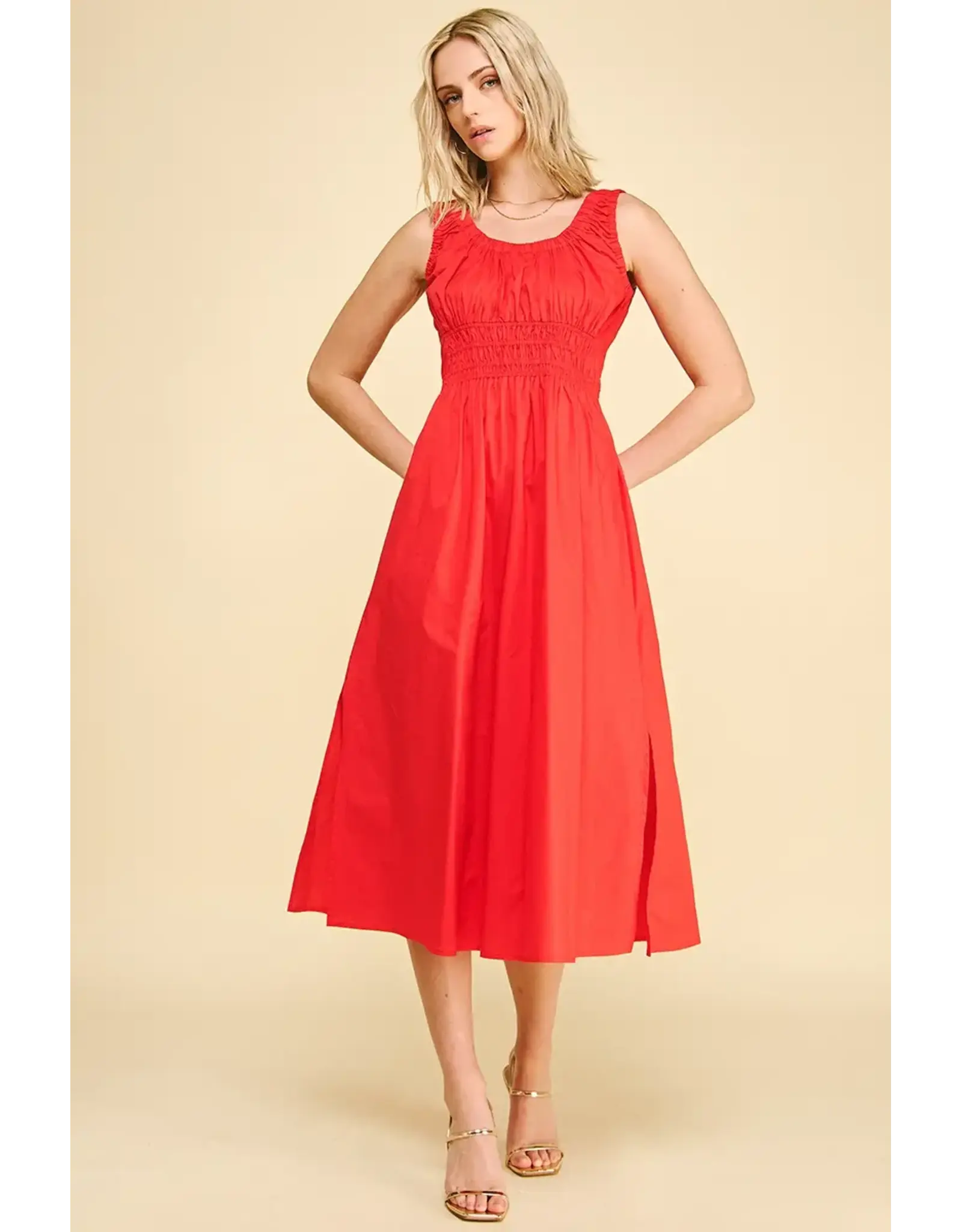 POPLIN  A LINE MIDI DRESS