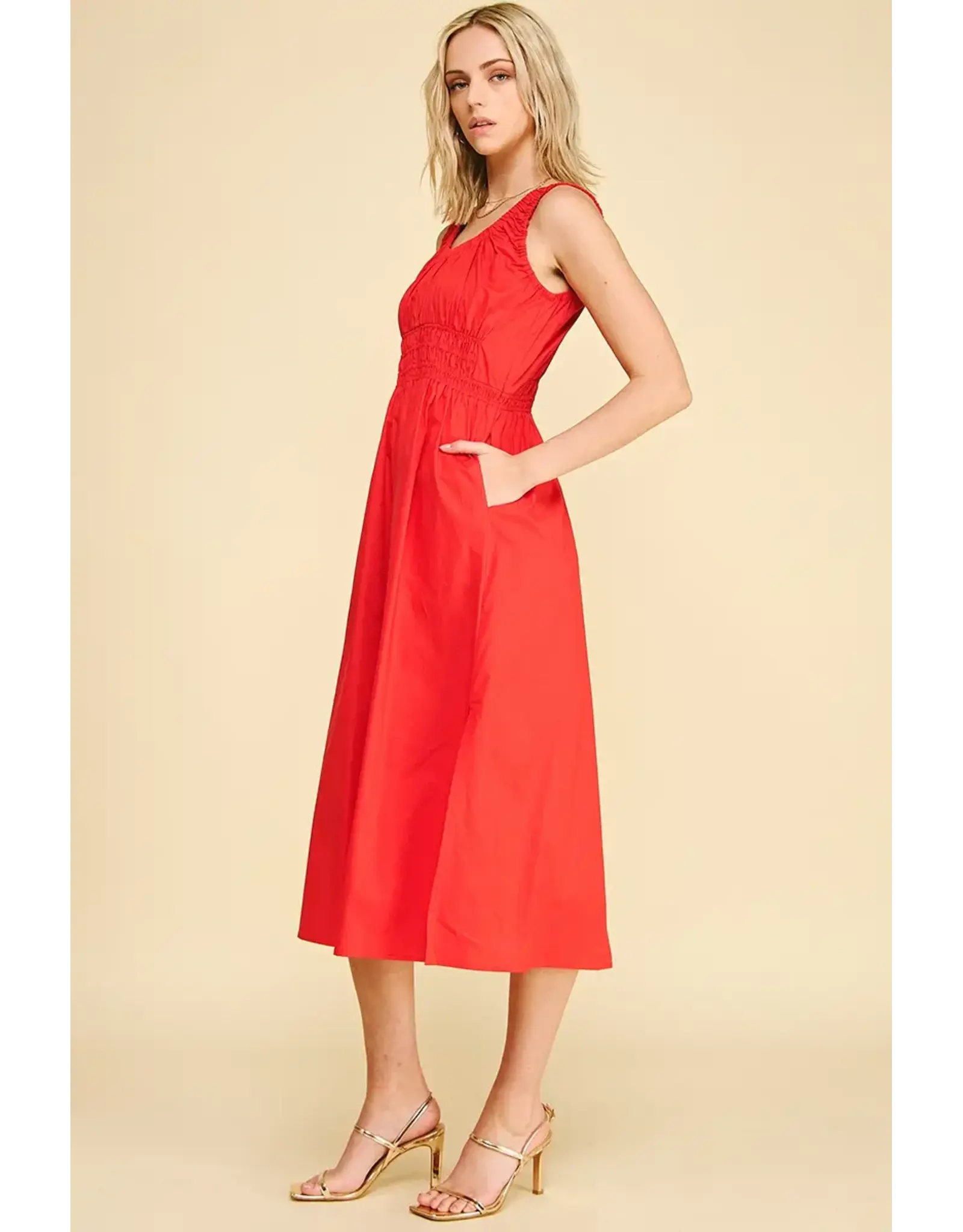 POPLIN  A LINE MIDI DRESS