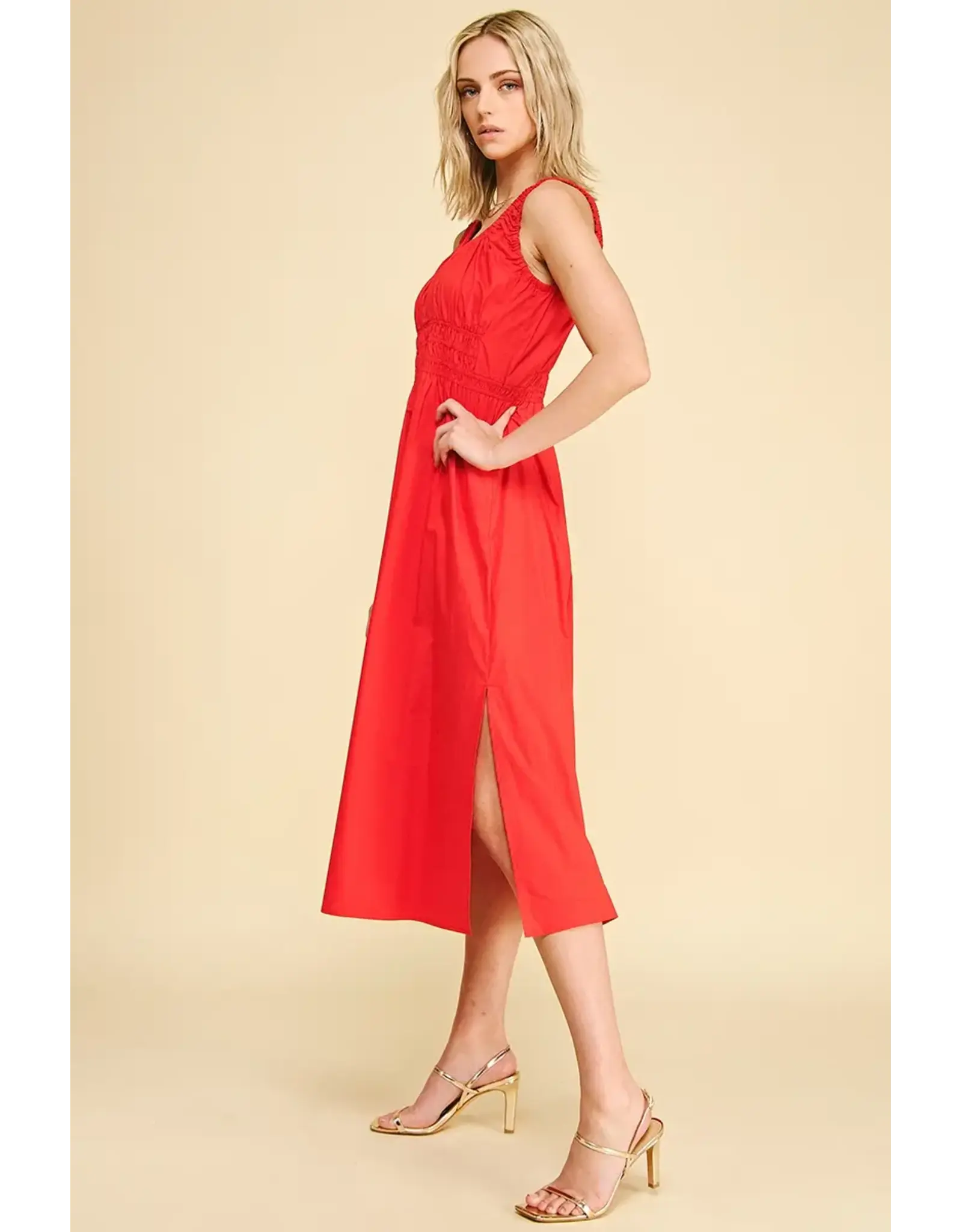 POPLIN  A LINE MIDI DRESS