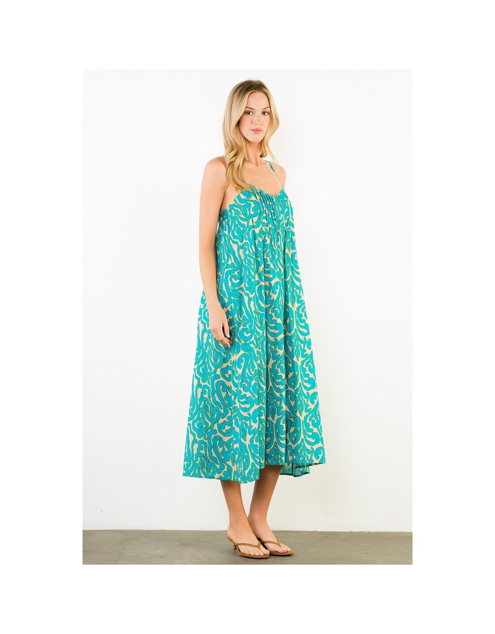THIN STRAP PATTERN MIDI DRESS