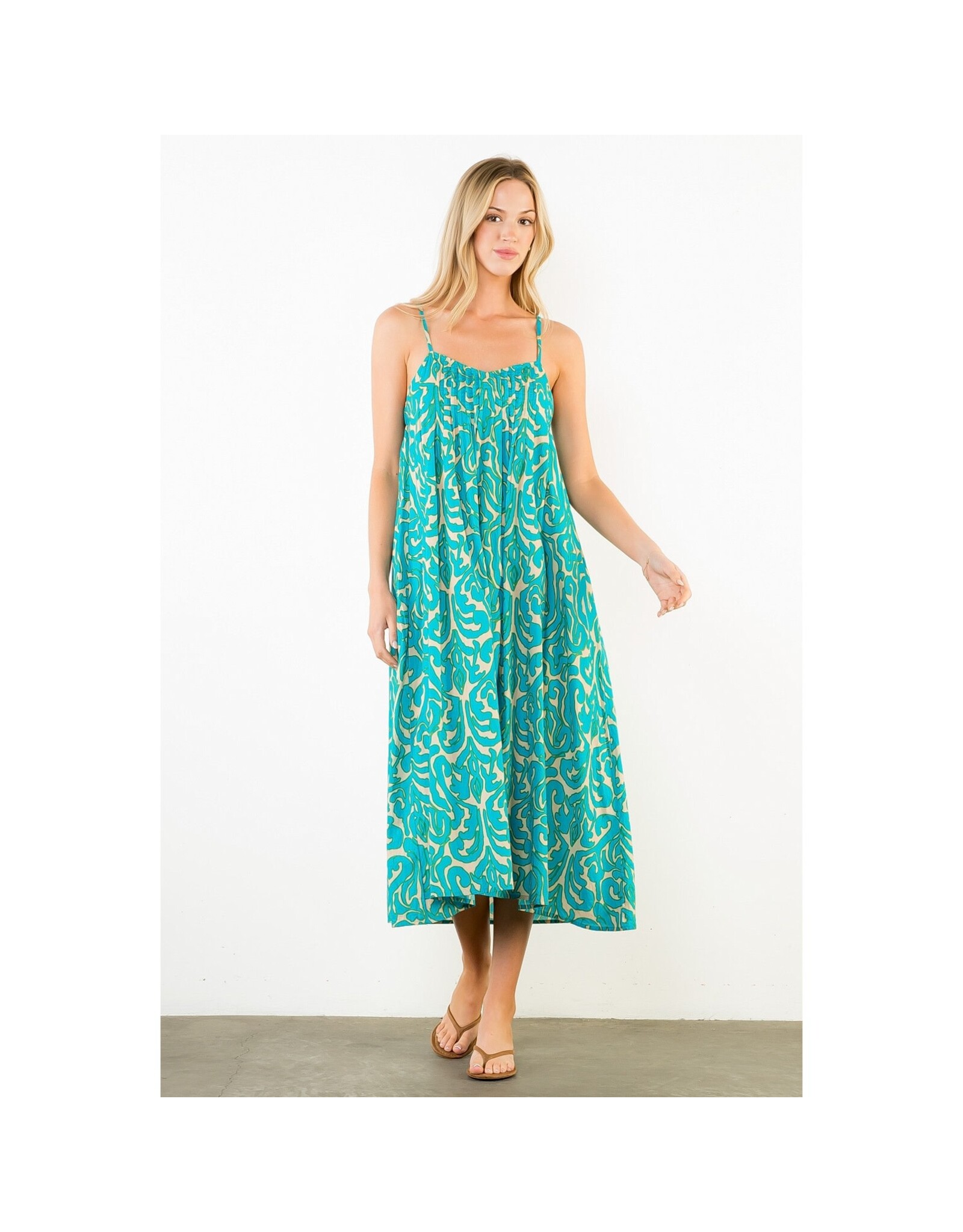 THIN STRAP PATTERN MIDI DRESS