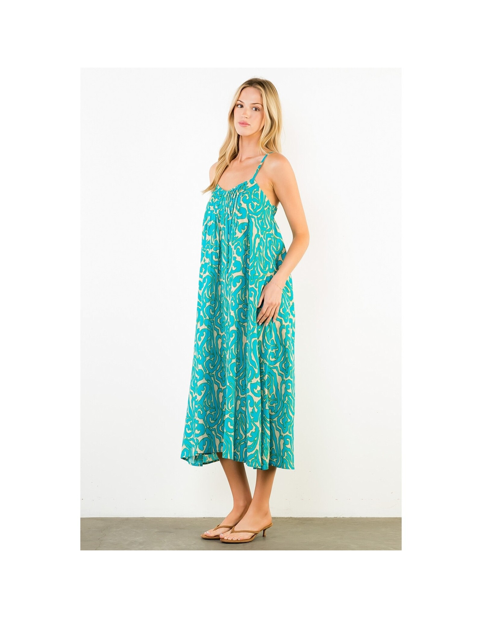THIN STRAP PATTERN MIDI DRESS