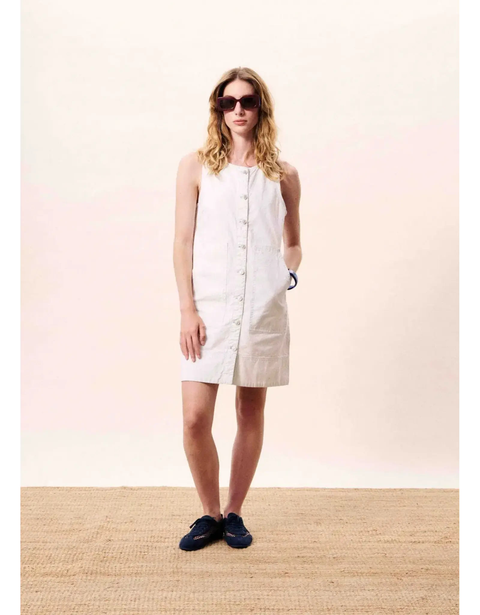 FRENCH SLVLESS STRIPED DENIM DRESS
