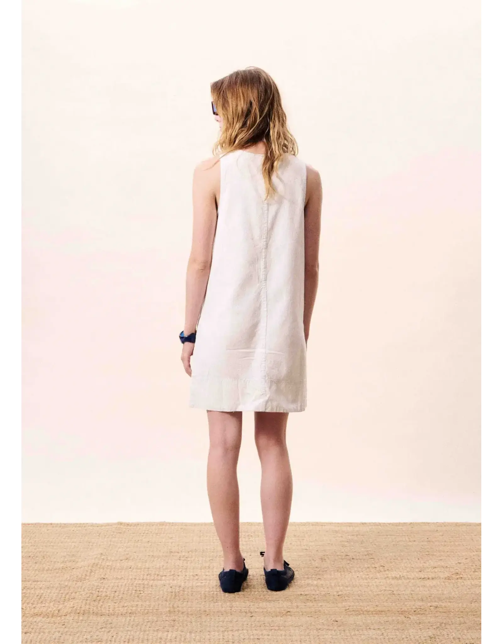 FRENCH SLVLESS STRIPED DENIM DRESS