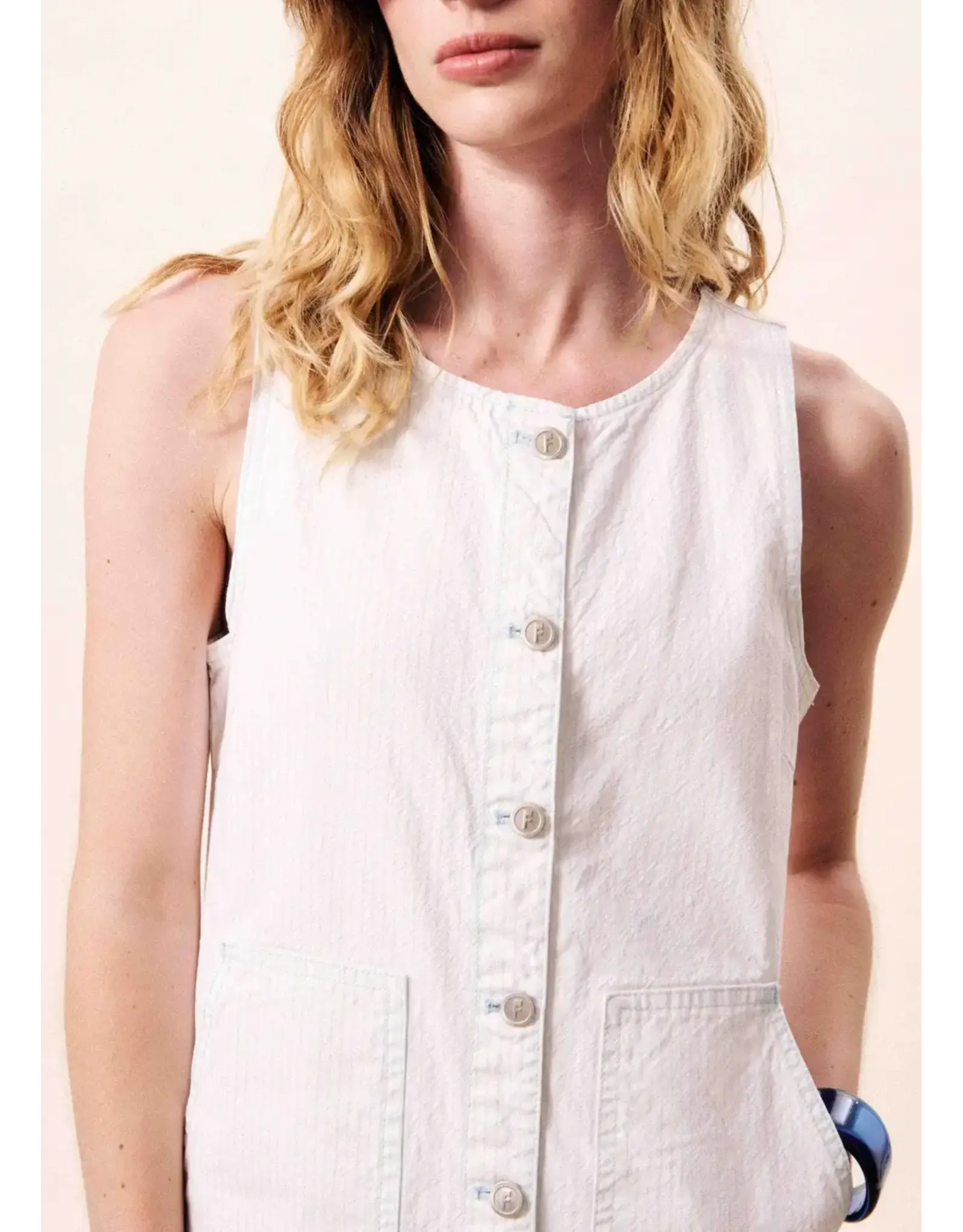 FRENCH SLVLESS STRIPED DENIM DRESS