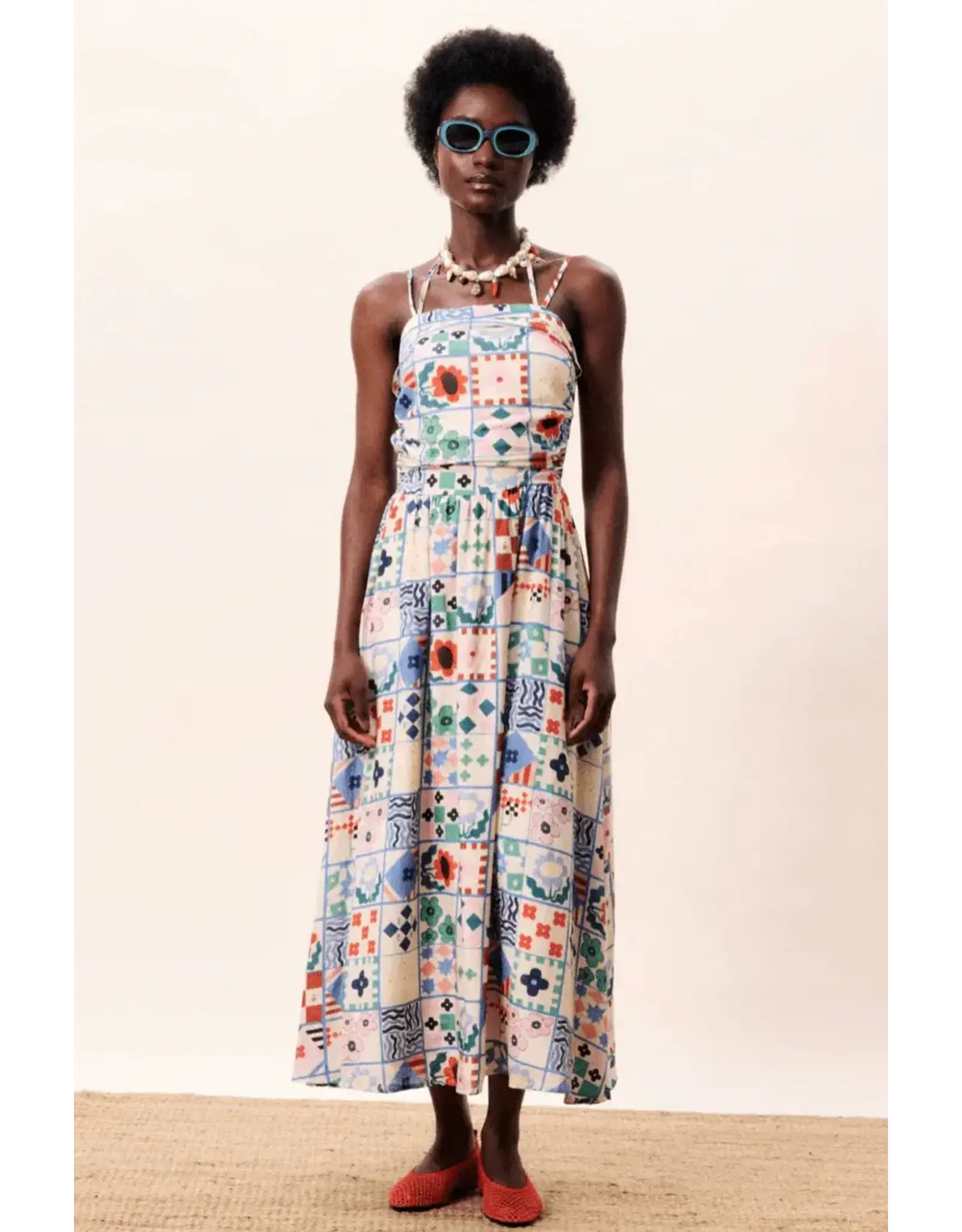 FRENCH PATCHWORK PRINT MIDI SUNDRESS