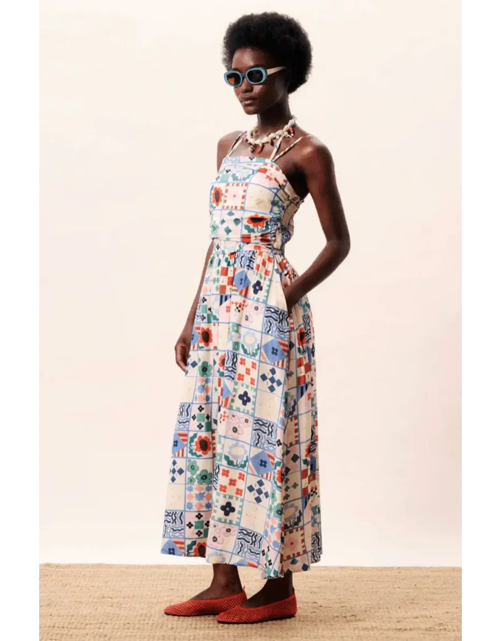 FRENCH PATCHWORK PRINT MIDI SUNDRESS