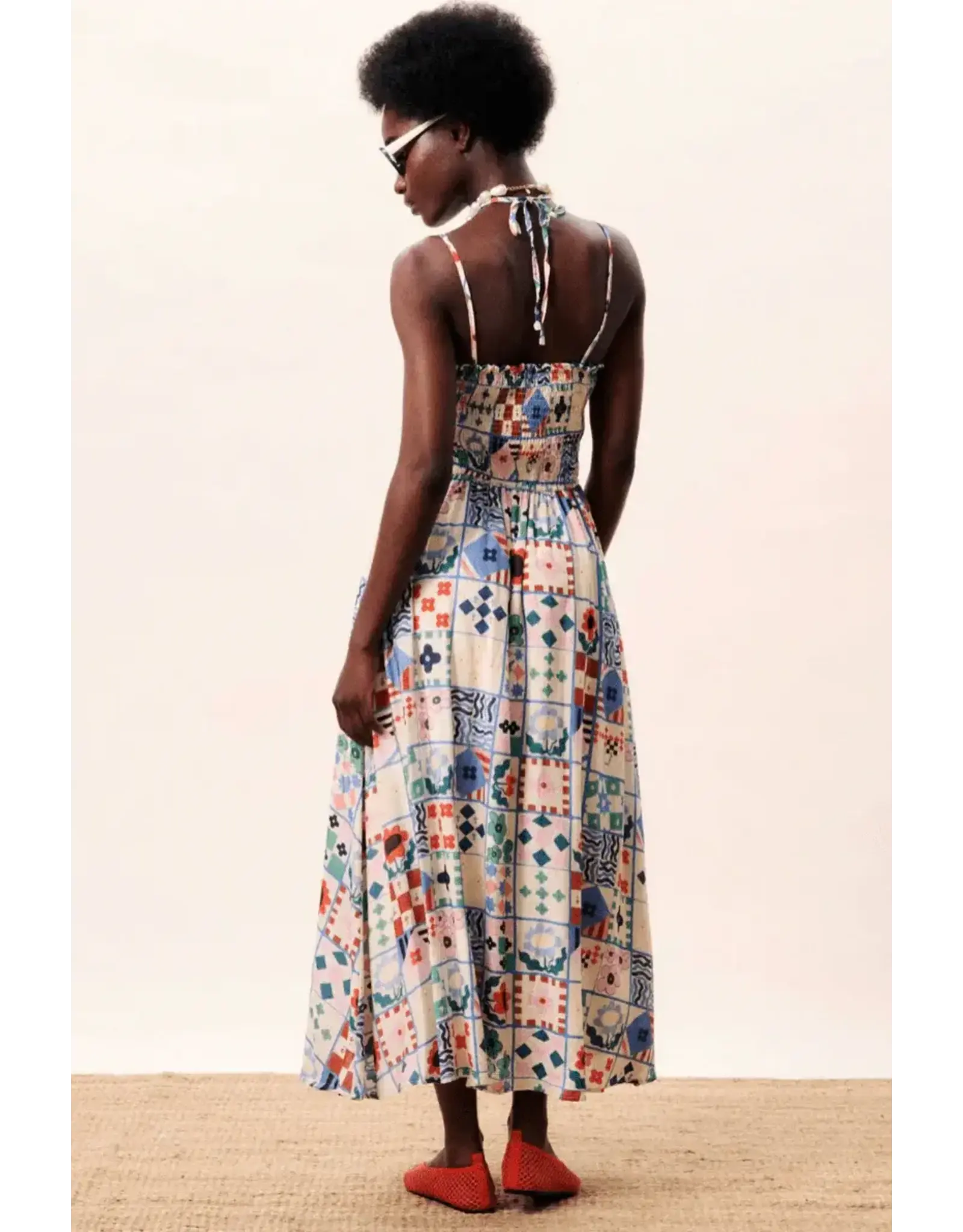 FRENCH PATCHWORK PRINT MIDI SUNDRESS