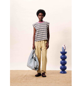 FRENCH STRIPED TEE W/CONTRAST NECK