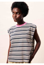 FRENCH STRIPED TEE W/CONTRAST NECK