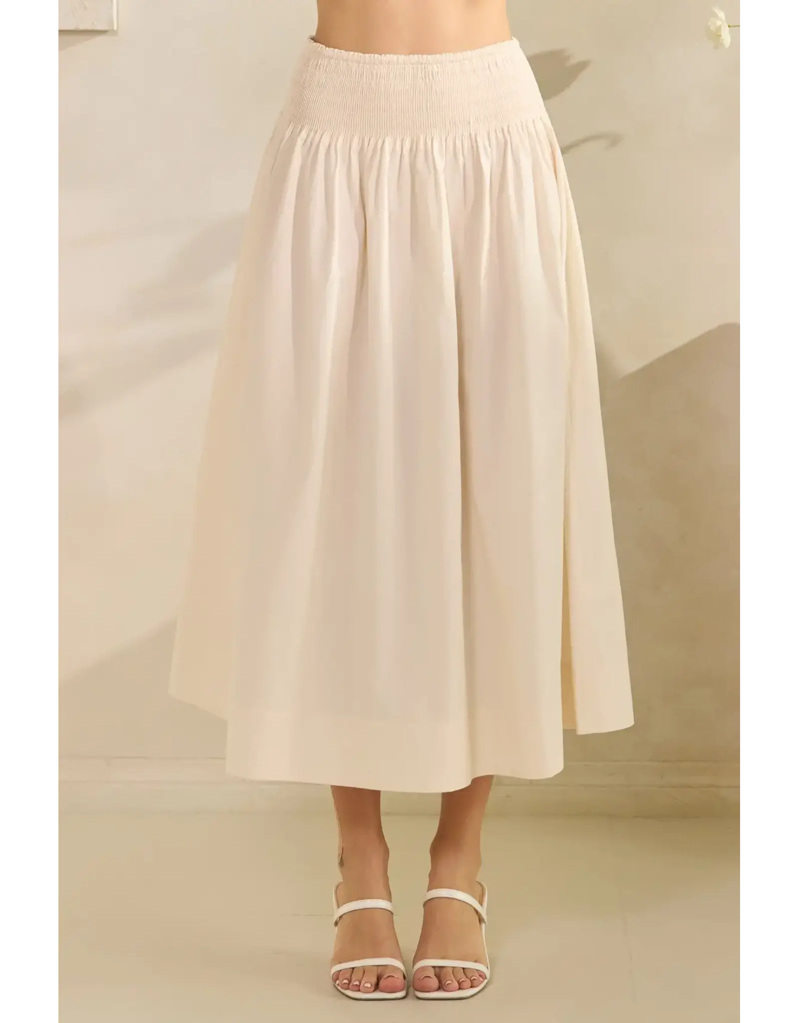TRES BIEN SMOCKED WAIST POPLIN MAXI SKIRT