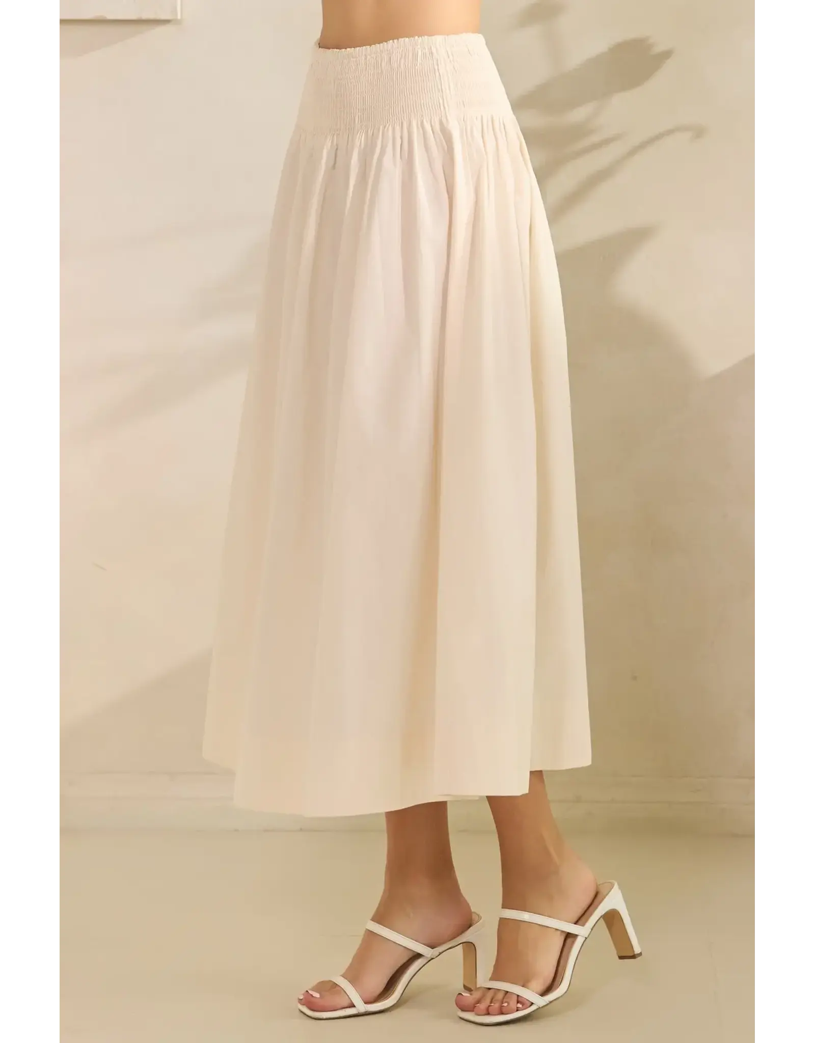 TRES BIEN SMOCKED WAIST POPLIN MAXI SKIRT