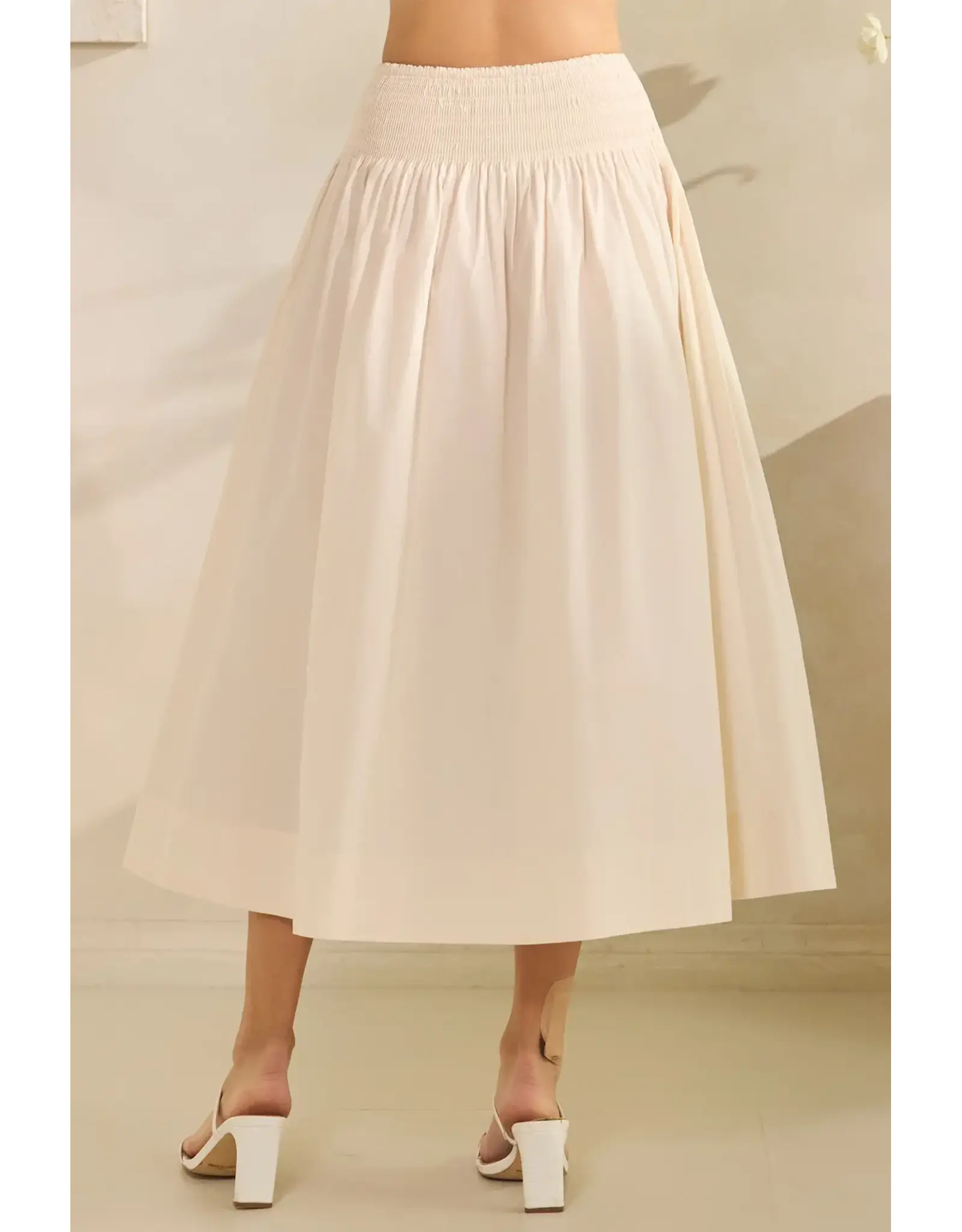 TRES BIEN SMOCKED WAIST POPLIN MAXI SKIRT