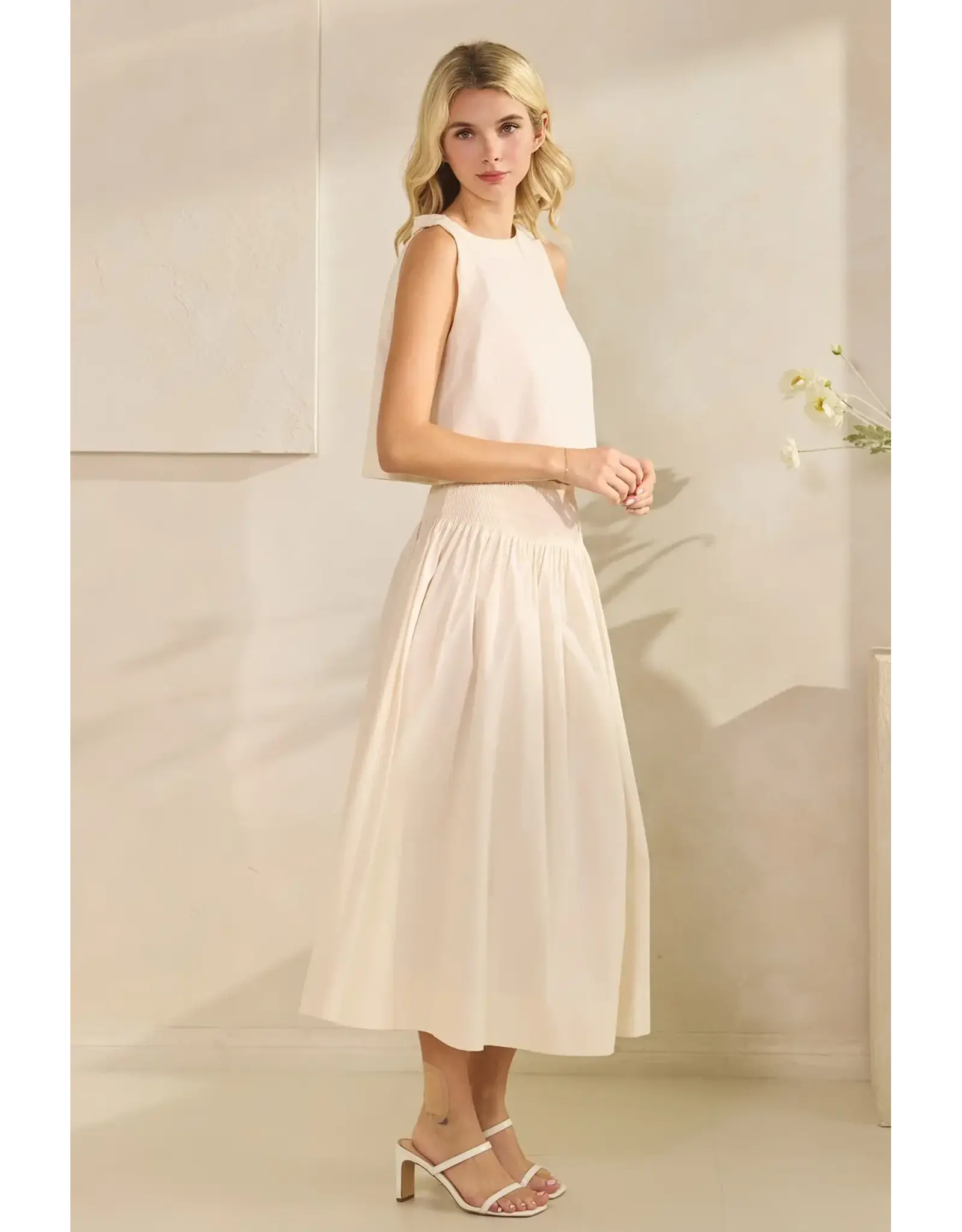 TRES BIEN SMOCKED WAIST POPLIN MAXI SKIRT