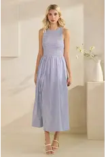 TRES BIEN SLVLESS STRIPED SMOCKED MAXI DRESS