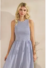 TRES BIEN SLVLESS STRIPED SMOCKED MAXI DRESS