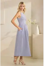 TRES BIEN SLVLESS STRIPED SMOCKED MAXI DRESS
