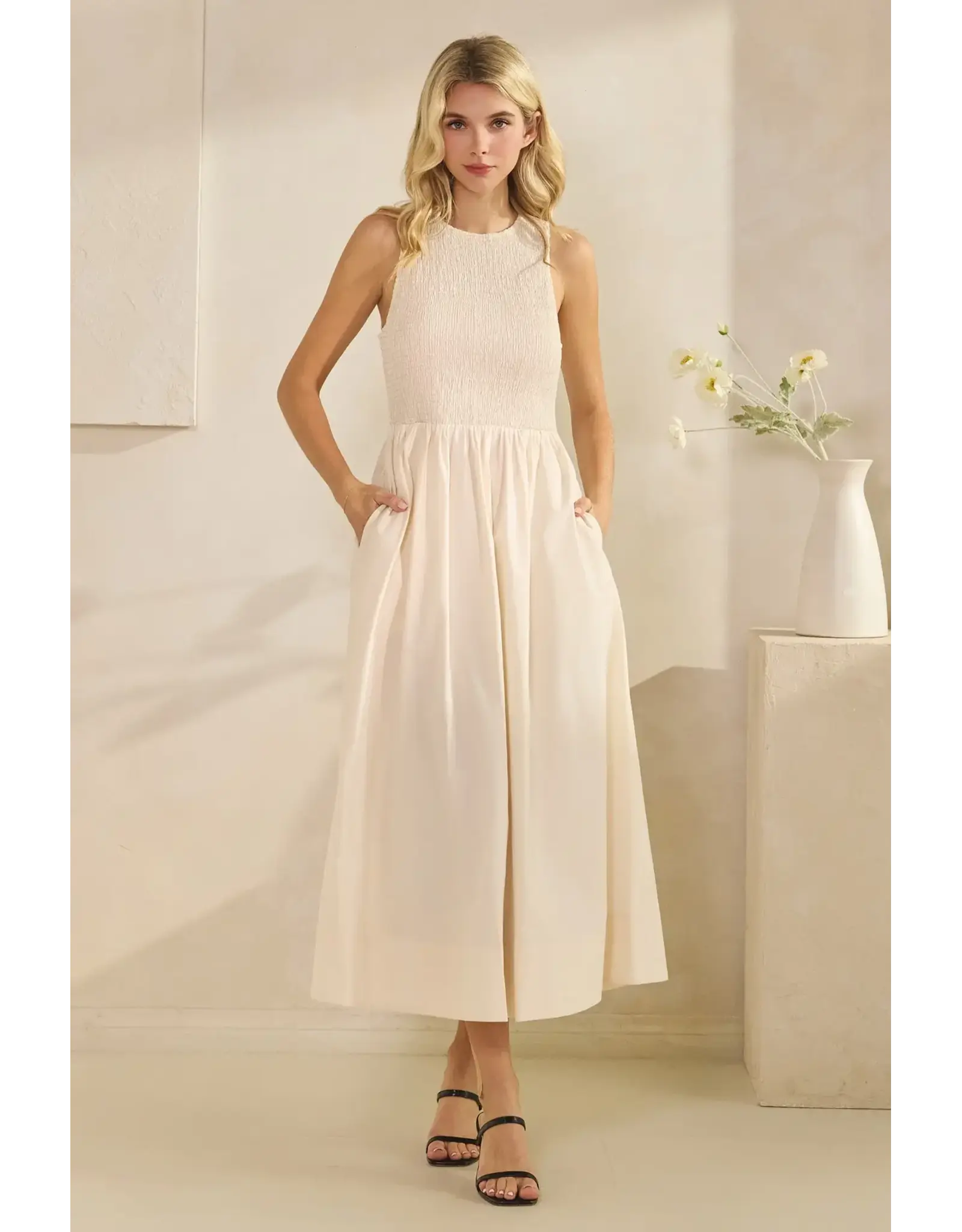 TRES BIEN SLVLESS POPLIN MAXI DRESS