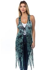 Tie Dye Crochet Fringe Front Tie Vest