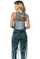 Tie Dye Crochet Fringe Front Tie Vest