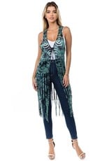 Tie Dye Crochet Fringe Front Tie Vest