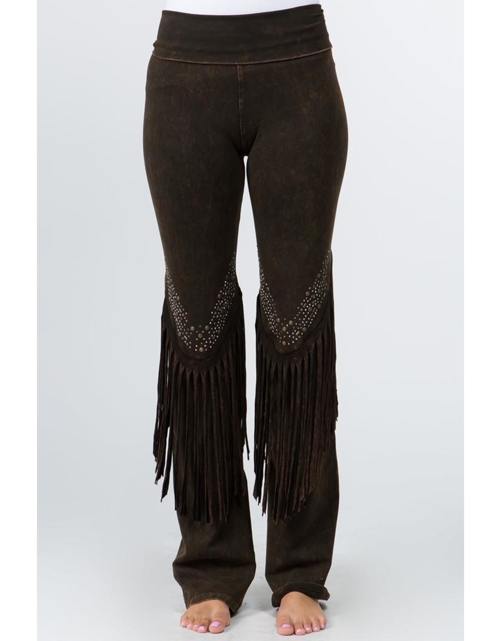 Stone Design Fringe Detail Yoga Pants