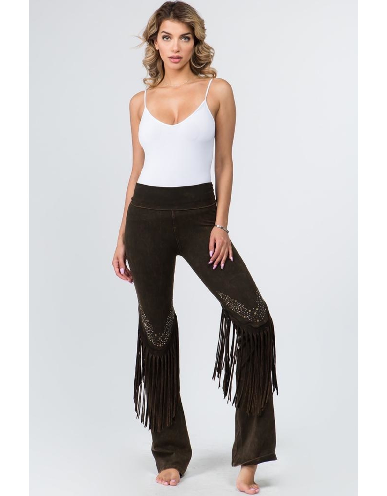 Stone Design Fringe Detail Yoga Pants