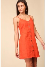 Sleeveless Linen Rayon Dress with Button Down Detail