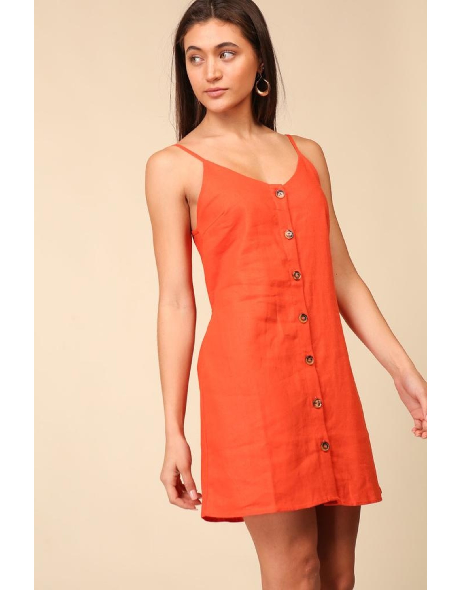 Sleeveless Linen Rayon Dress with Button Down Detail