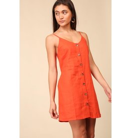 Sleeveless Linen Rayon Dress with Button Down Detail