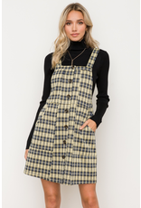 Button Front Overall Plaid Mini Dress