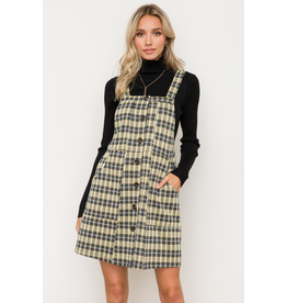 Button Front Overall Plaid Mini Dress