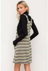 Button Front Overall Plaid Mini Dress