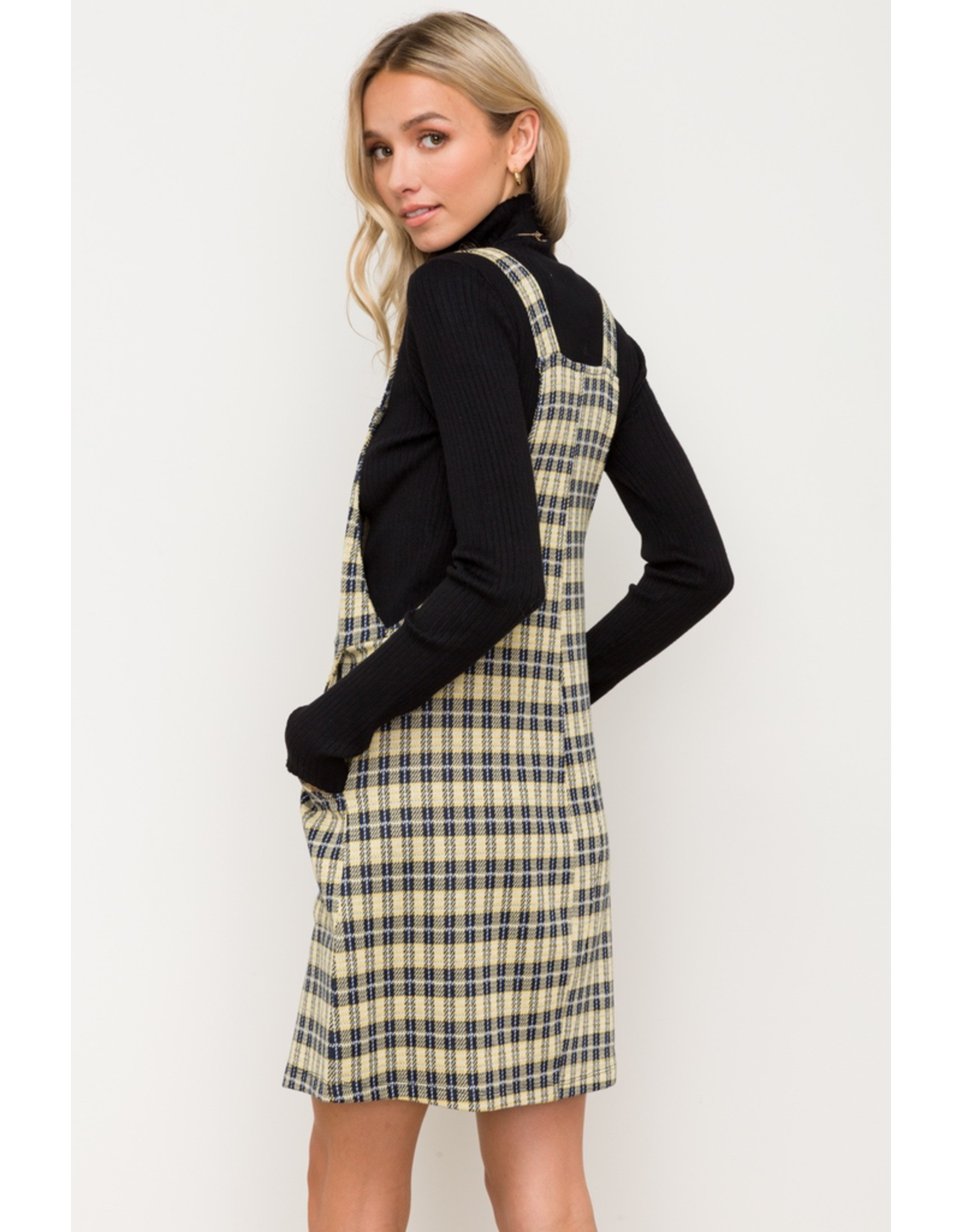 Button Front Overall Plaid Mini Dress
