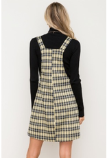 Button Front Overall Plaid Mini Dress