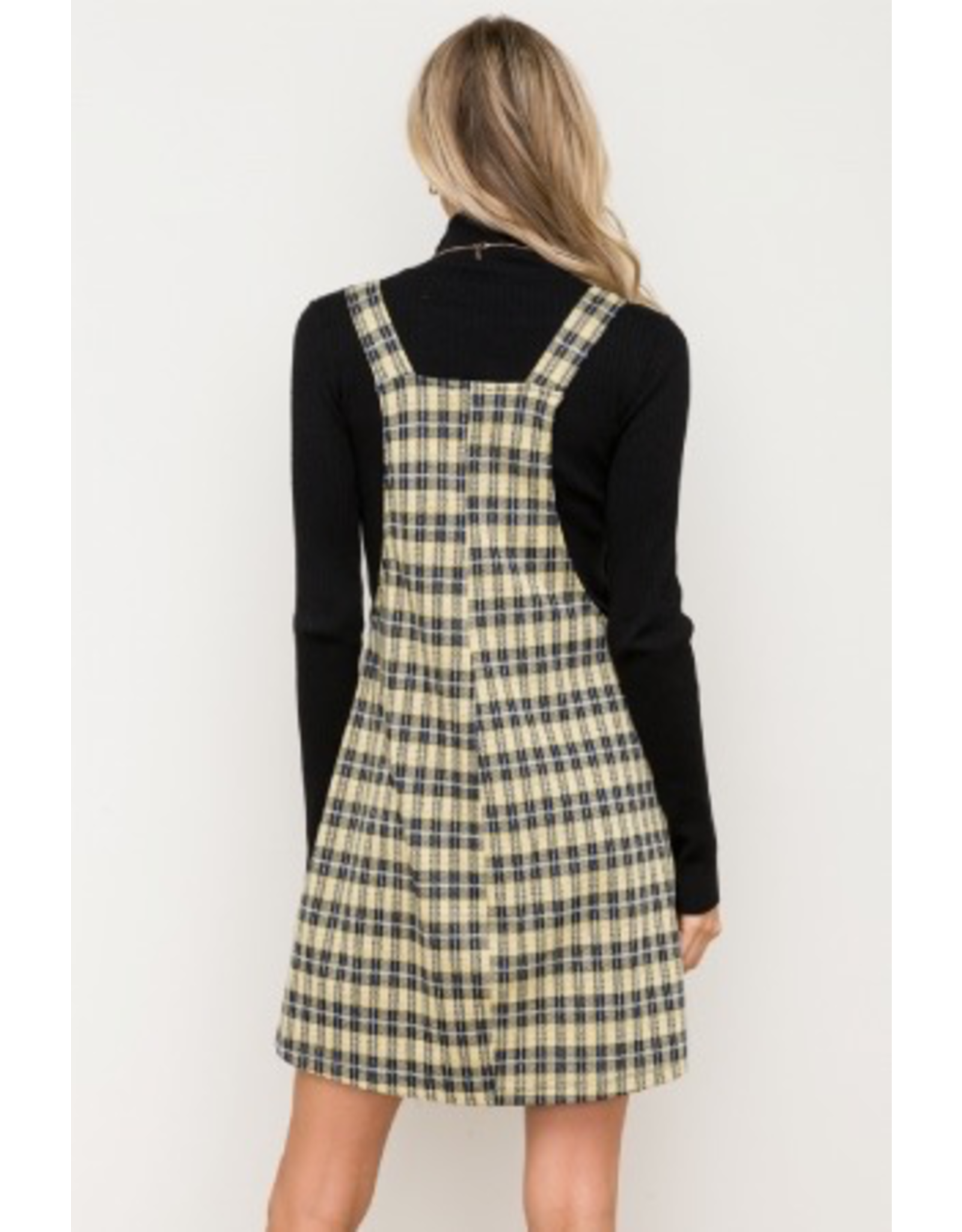 Button Front Overall Plaid Mini Dress