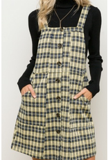 Button Front Overall Plaid Mini Dress