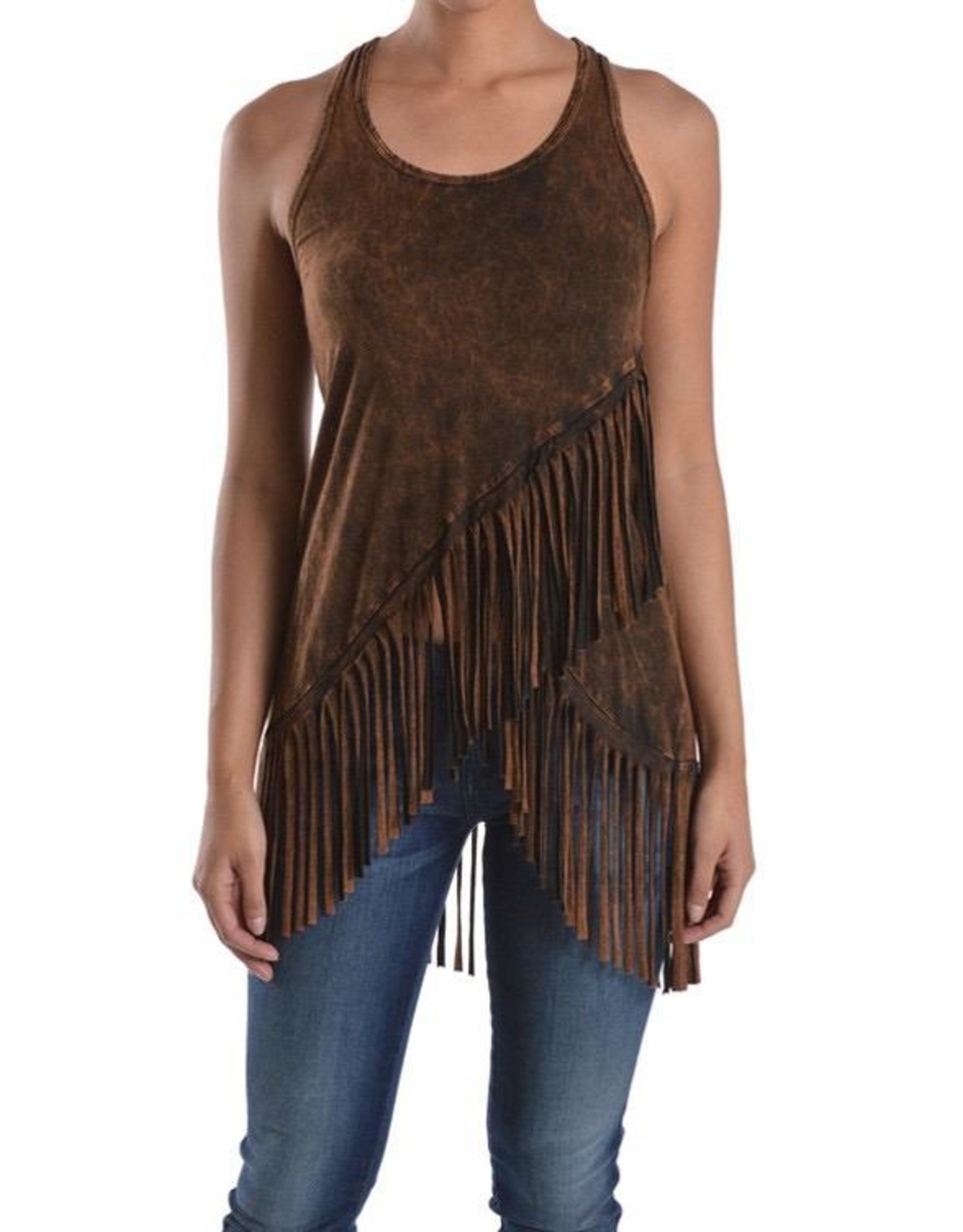 Fringed Mineral Washed Sleeveless Top