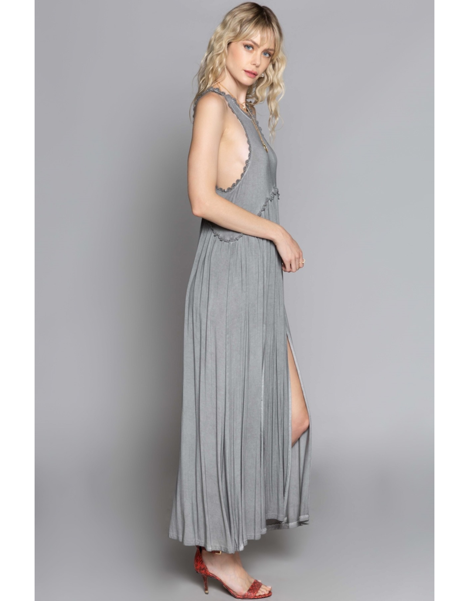 Racer Back Babydoll Bodice Maxi Dress with Slit