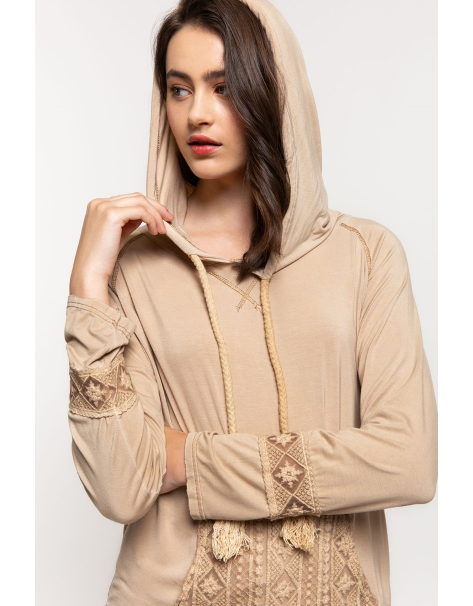 Knit Hooded Top with Front Pocket