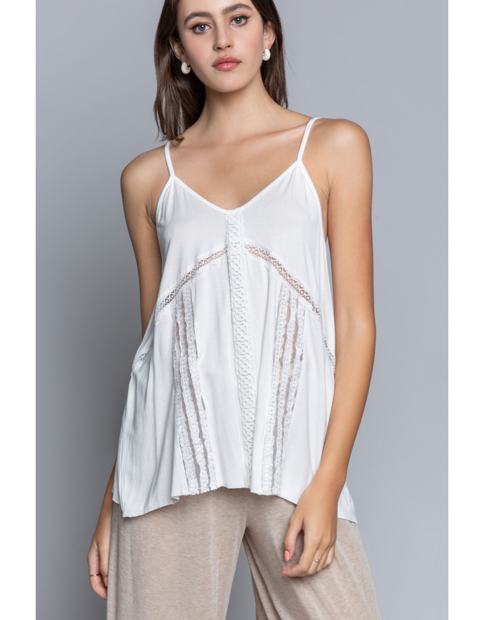 V-Neck Tank Top with Lace Trim
