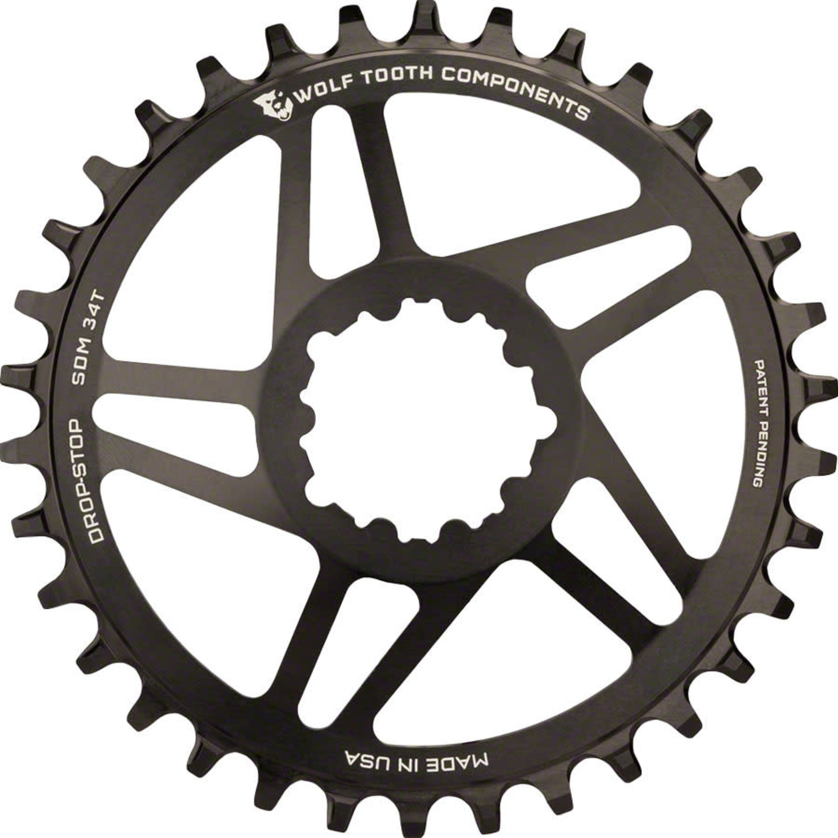Wolf Tooth Wolf Tooth Direct Mount Chainring - 34t, SRAM Direct Mount, Drop-Stop, For SRAM 3-Bolt Cranksets, 6mm Offset, Black